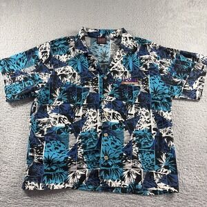 VINTAGE Krazy Klothes Shirt Mens XL AOP Blue Floral Hawaiian Made in USA